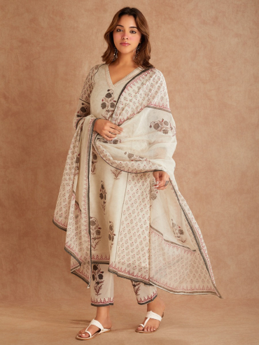 Blue Chanderi Silk Hand Block Printed Dupatta