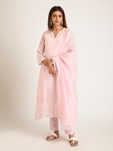 Pink Aari Embroidered Chanderi Silk Dupatta