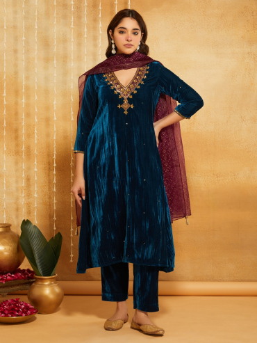 Purple Hand Block Printed Viscose Organza Dupatta with Tassel