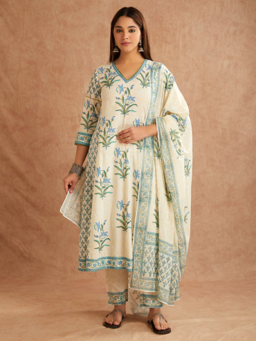 Navy Blue Hand Block Printed Cotton Dupatta